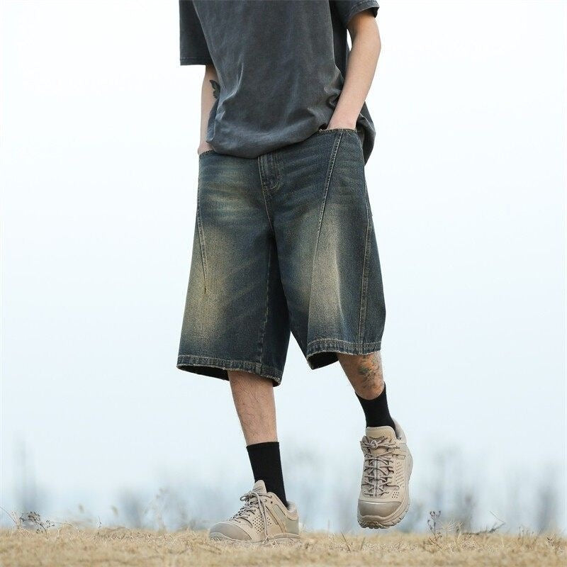 Retro Washed Denim Shorts for Men