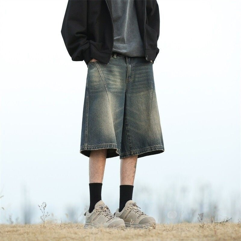 Retro Washed Denim Shorts for Men
