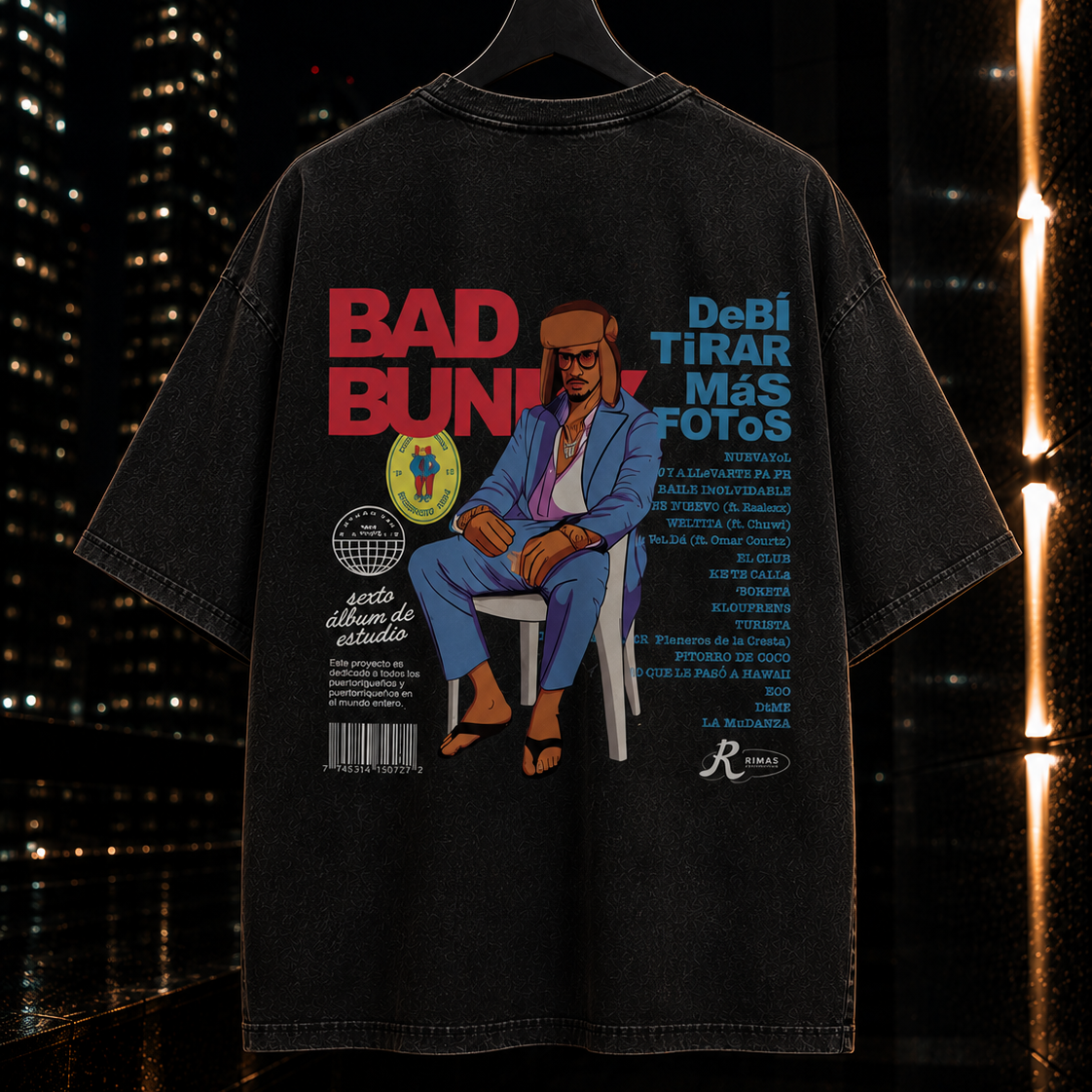 Washed Vintage Rapper Bad Bunny T-shirt Debi Tirar Mas Fotos DTMF Album
