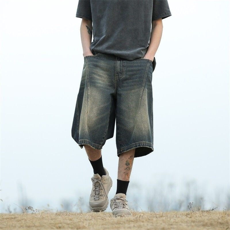 Retro Washed Denim Shorts for Men
